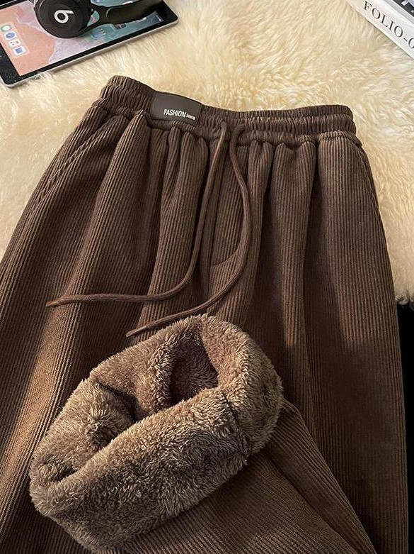 Corduroy Pant Warm - Calças Casuais Estilo Americano Forradas com