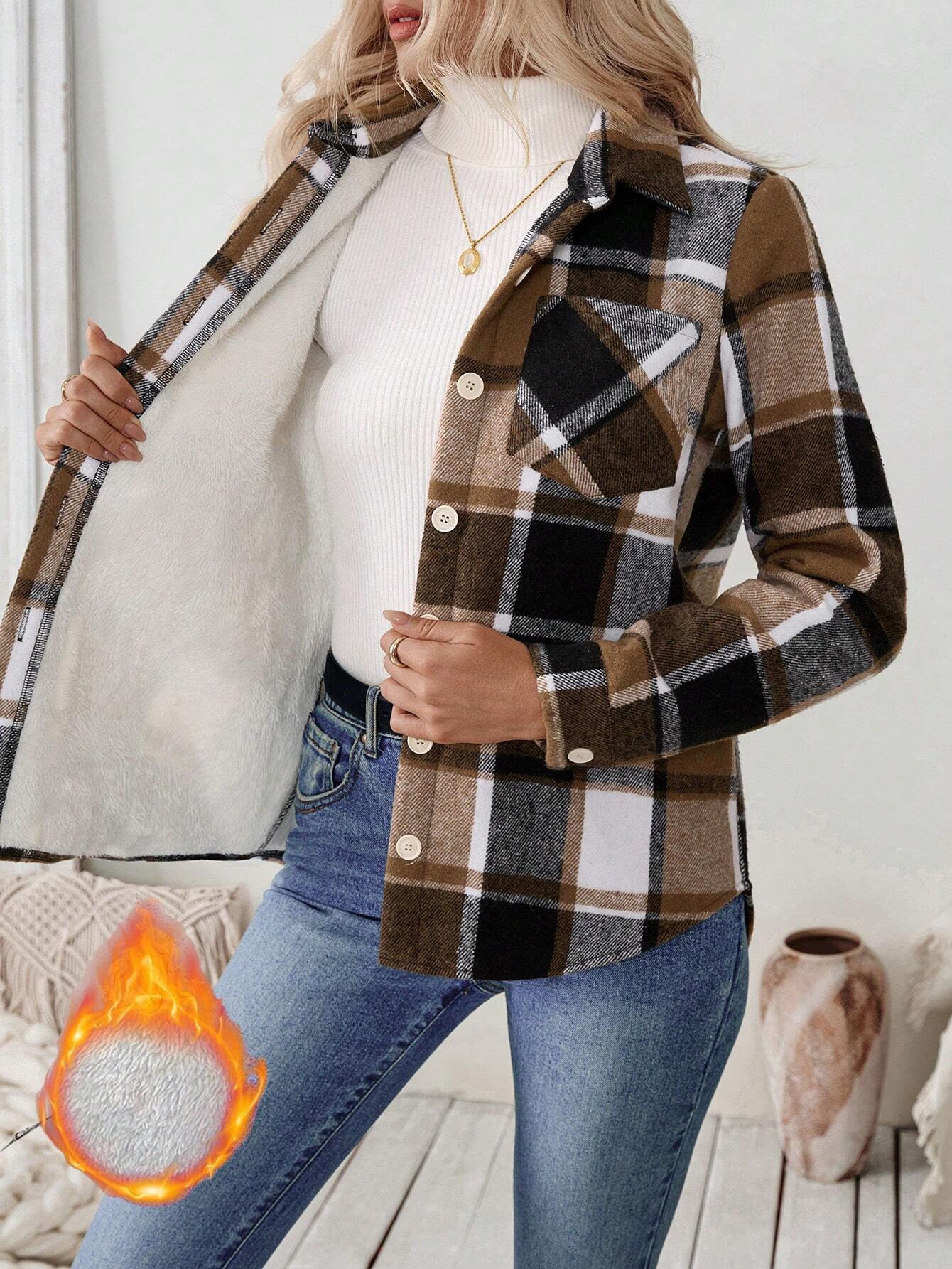 Casaco feminino de flanela com - Flannel Shirt Lined avaliação e preço