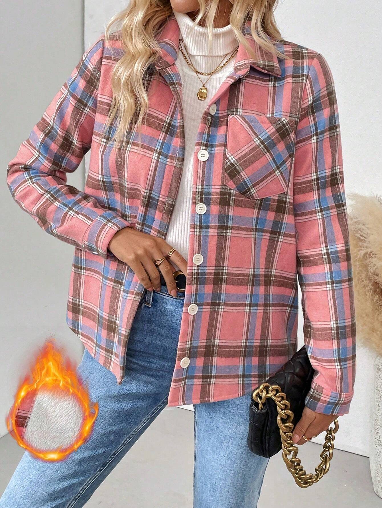 Casaco feminino de flanela com - Flannel Shirt Lined avaliação e preço